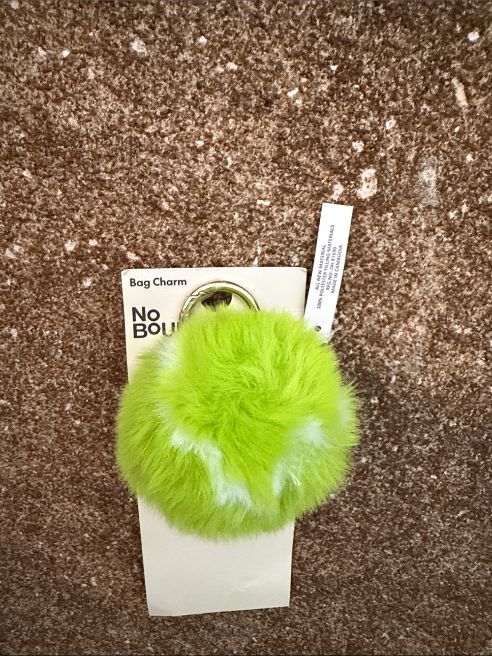 No Boundaries Neon Green Faux Fur Pom Pom BAG Charm. NWT